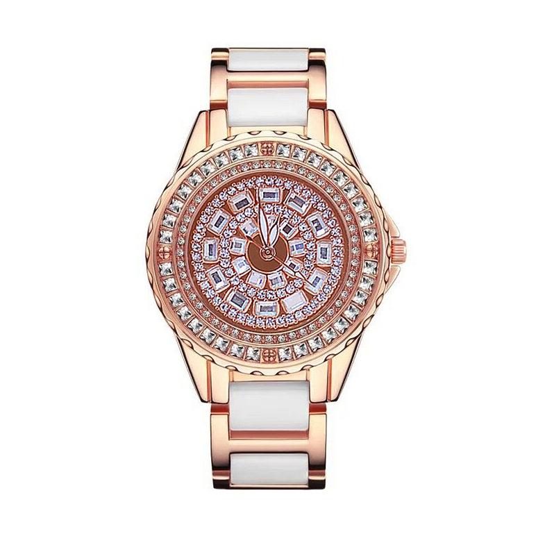 Rose Gold Ceramic Watch with Diamond Strap for Women
