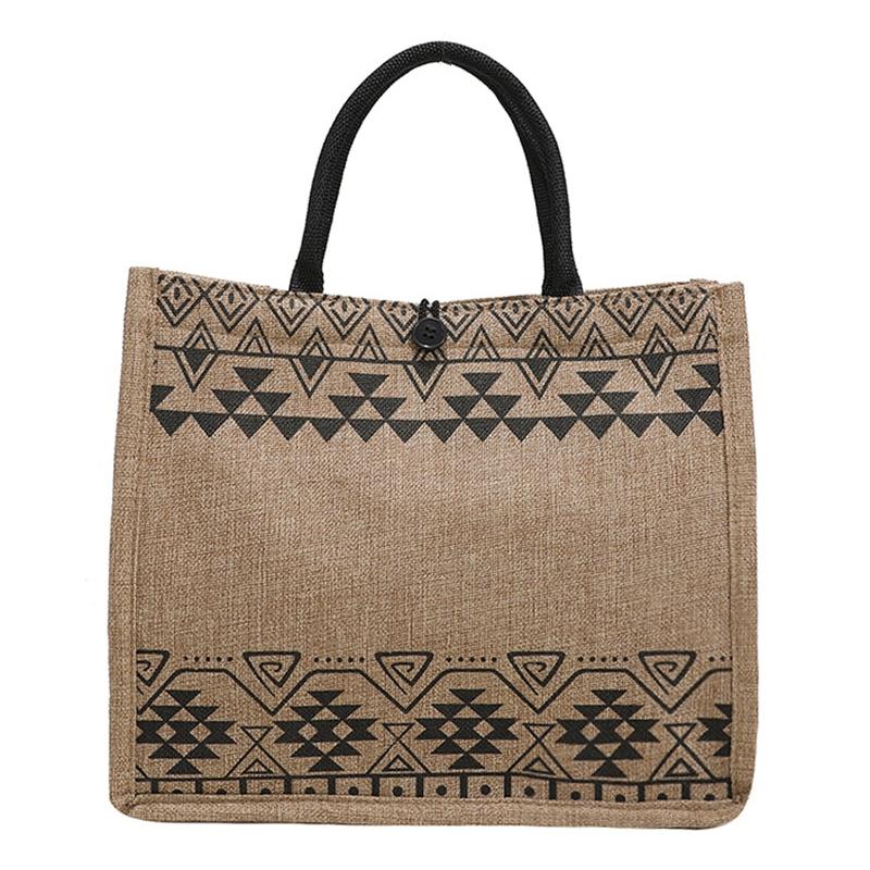 Simple Linen Tote Bag with Large Capacity - Style Print - Triangle