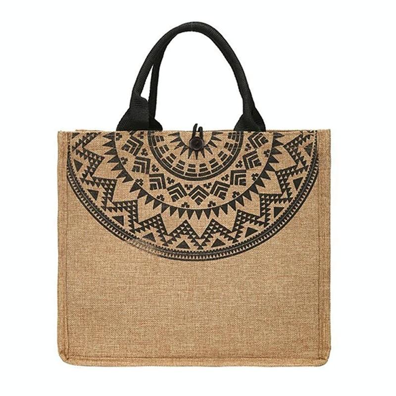 Simple Linen Tote Bag with Large Capacity - Style Print - Triangle