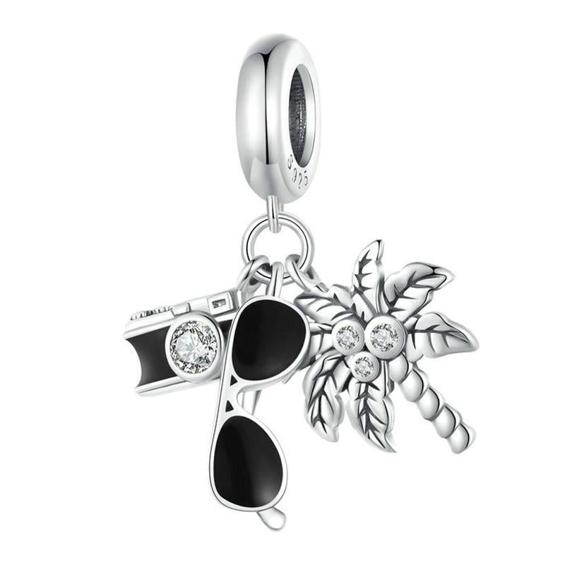 925 Sterling Silver Coconut Tree Camera Pendant Bracelet