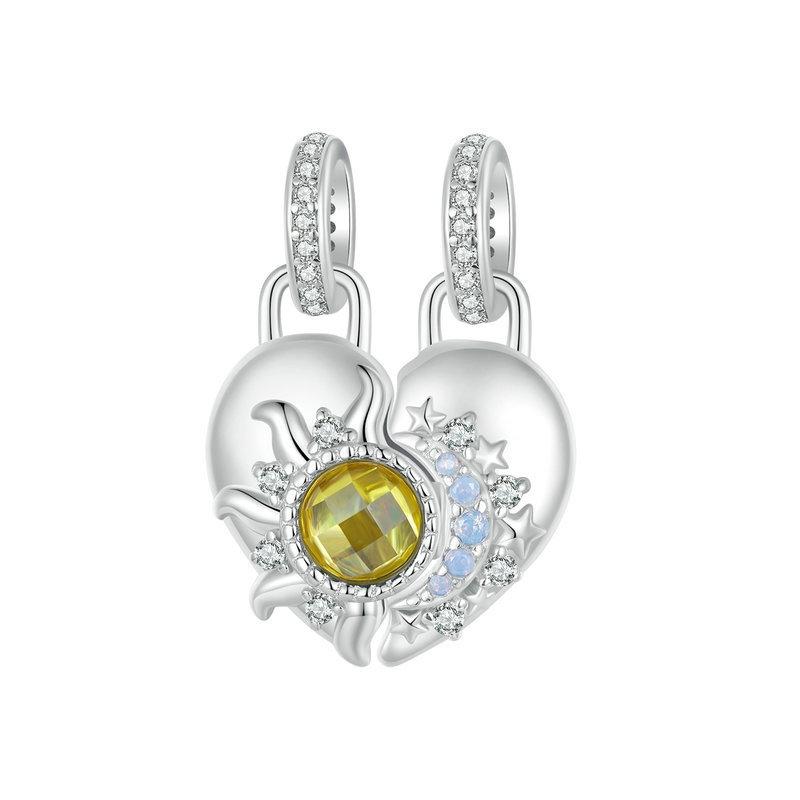 925 Sterling Silver Detachable Sun Moon Heart Pendant