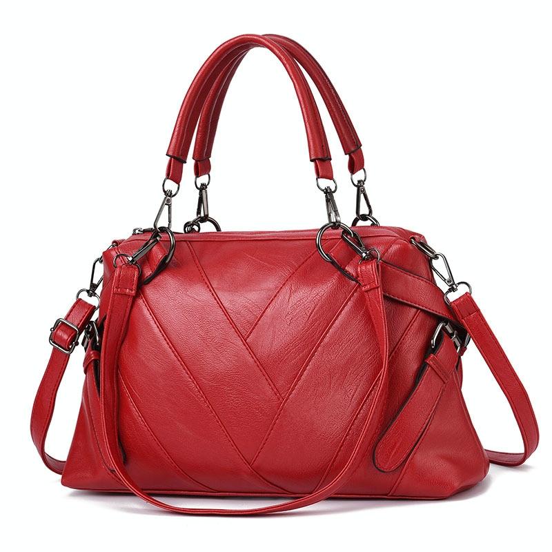 Soft Leather Geometric Handbag - Colourblock - Red Wine