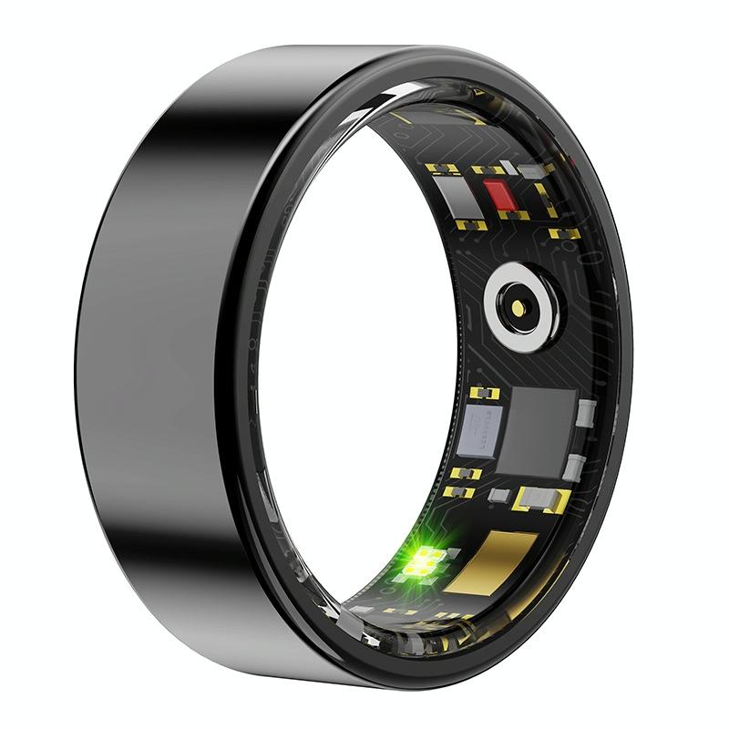Smart Ring With Heart Rate Blood Oxygen Sleep & Sports Modes - Size 8 - Black