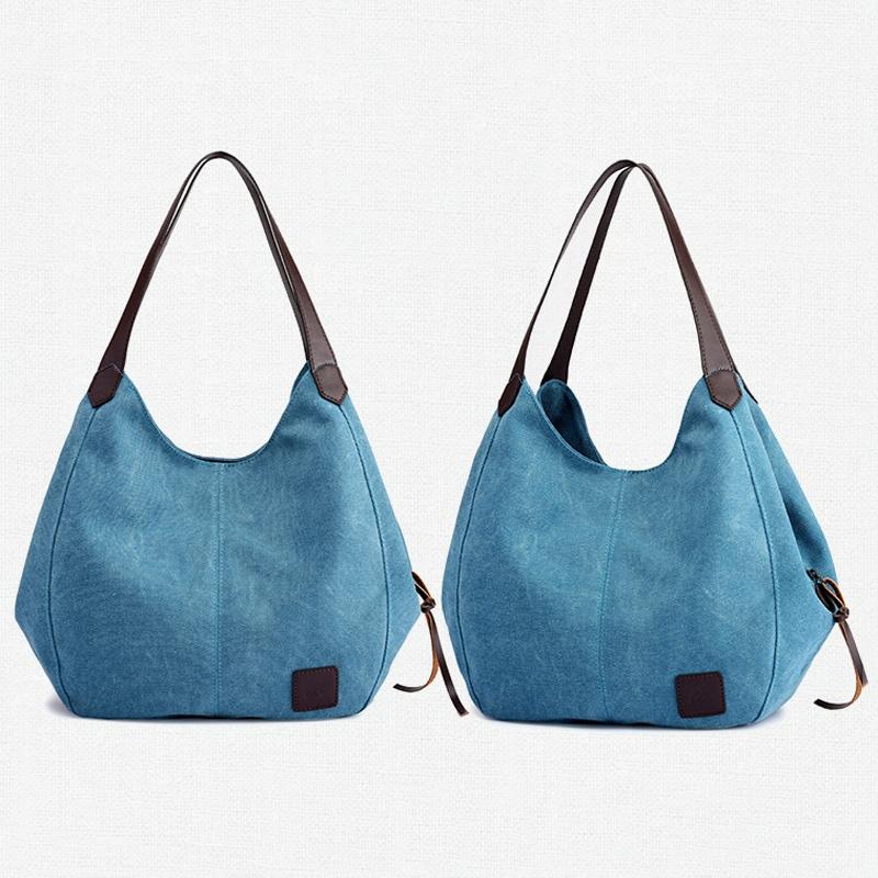 Retro Art Lady Shoulder Bag - Simple & Chic Beige - Lake Blue