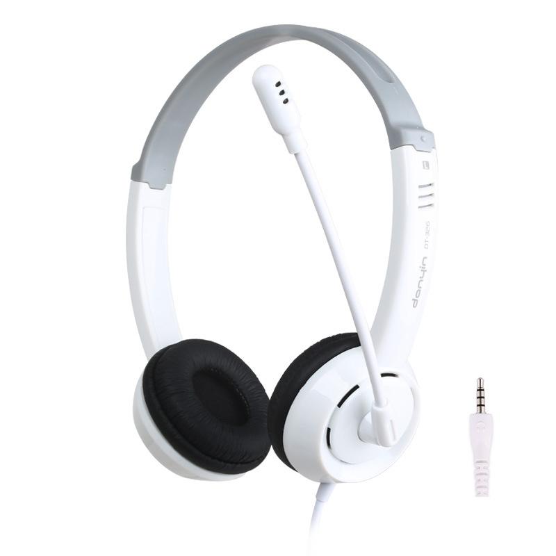 Head-Mounted Children'S Learning Headset With Mic 1.8M Cable Single Hole 4 Levels - White
