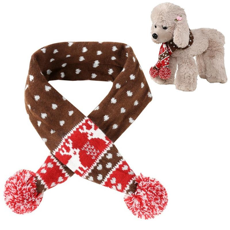 Christmas Pet Scarf Autumn And Winter Warm Elk Christmas Dog Scarf - Size M Brown