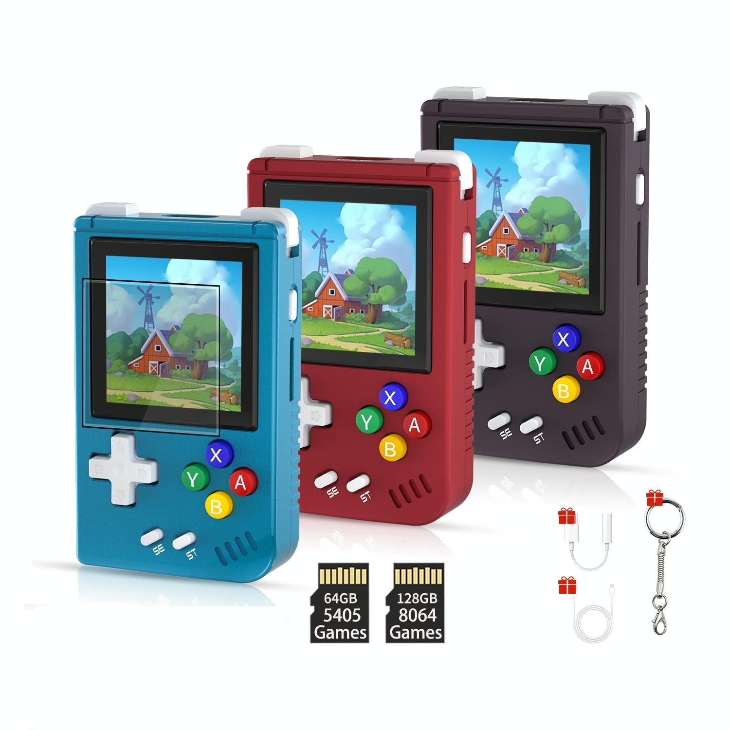 Retro Game Console - 128G 5000 Games 1.54 Ips Linux - Blue - 128G 5000 Games