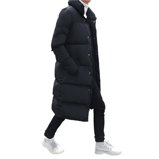 Mens Long Down Jacket Coat Winter Parkas Thick Warm Slim Fit Male Overcoat - Size Xl Black