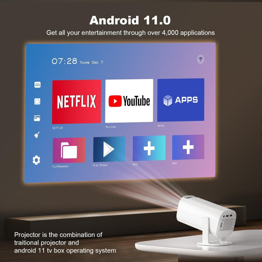 Portable Wifi Projector With Android 11 Os And Hd Display