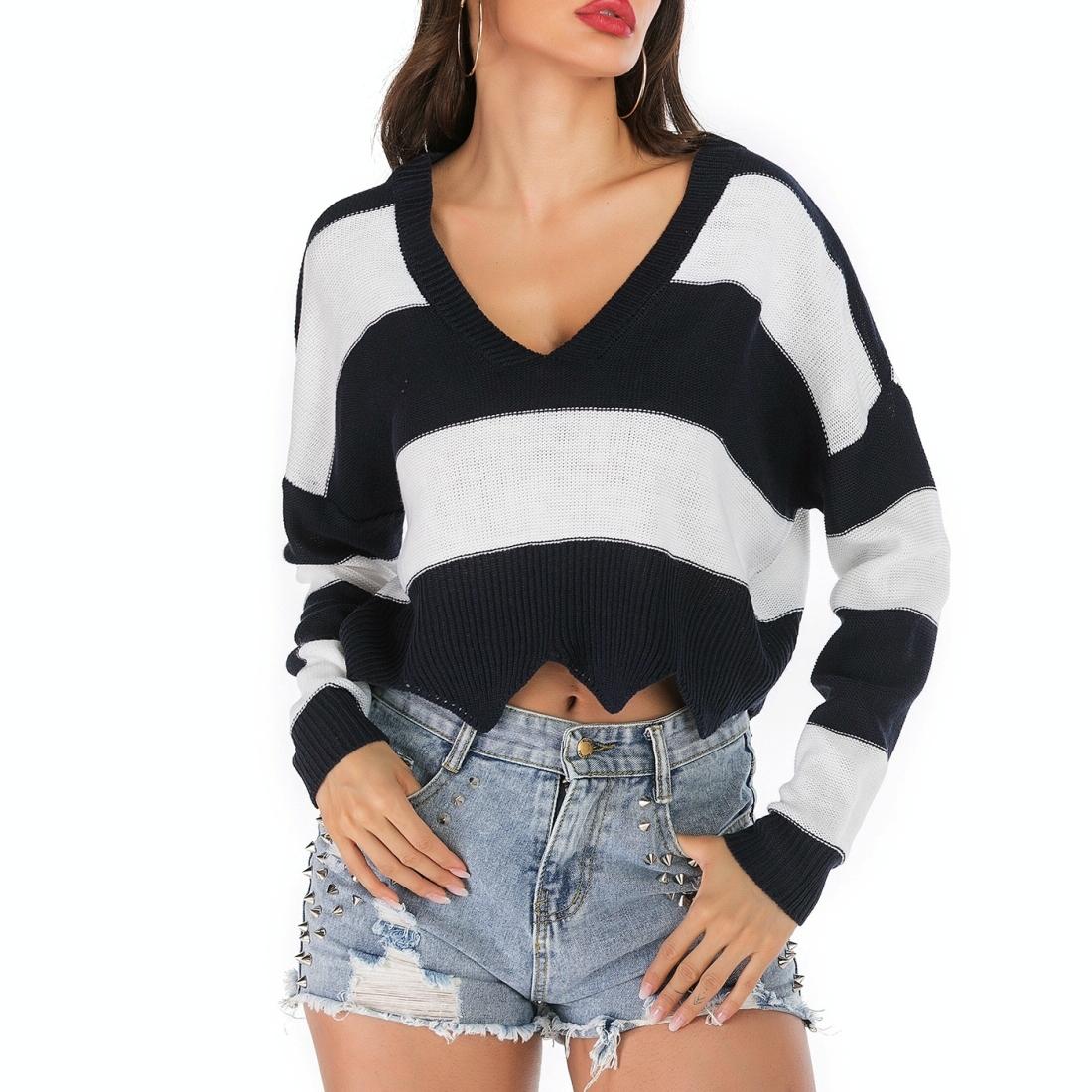Striped Fashion Casual Pullover - Dark Blue S