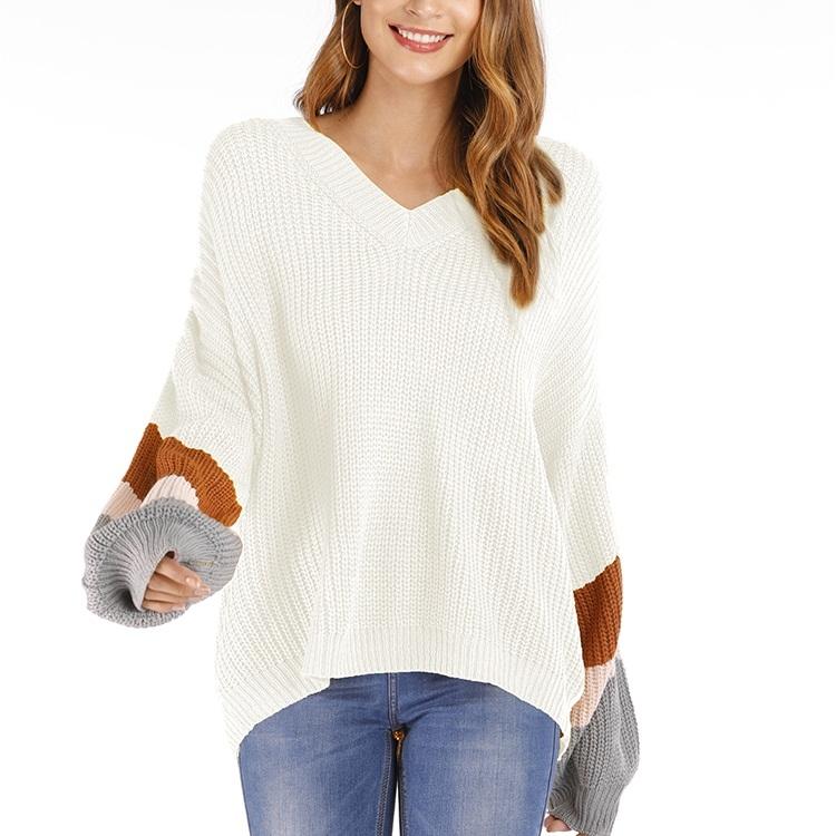 Fashion Casual V-Neck Sweater - White S
