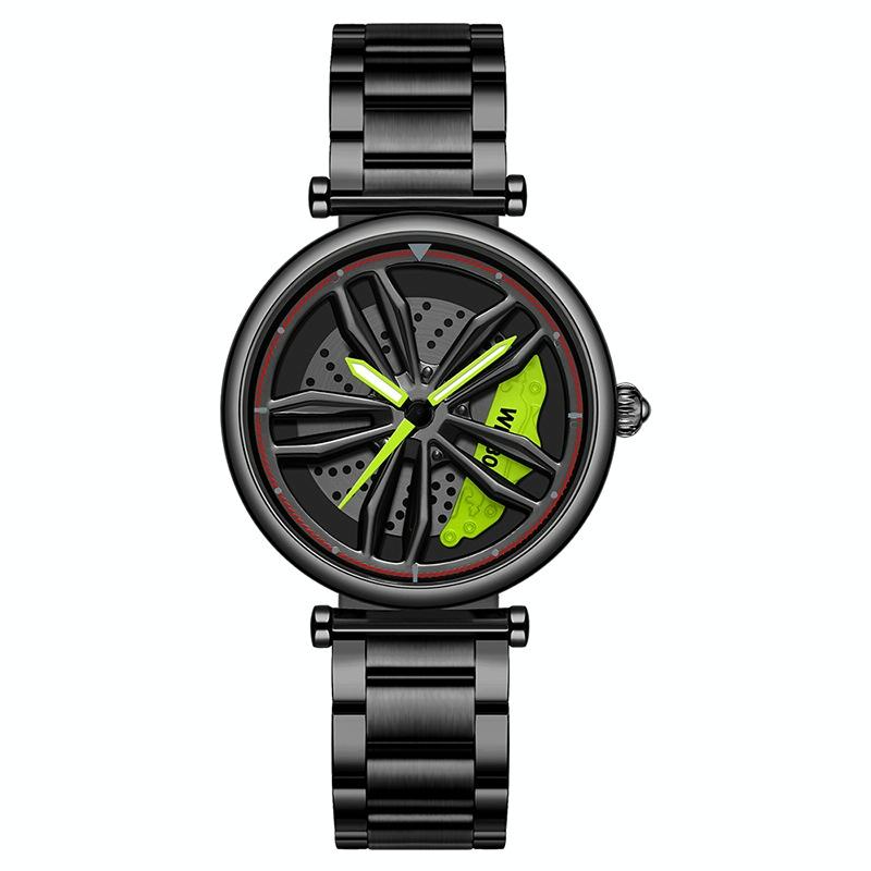 Stylish Steel Band Quartz Watch for Couples - Black Green