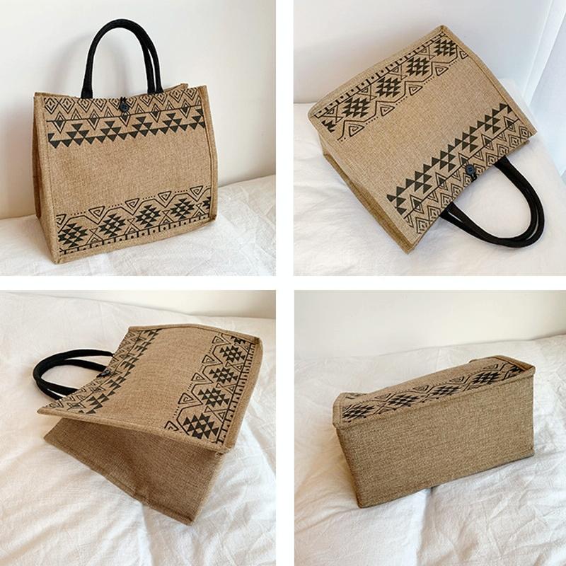 Simple Linen Tote Bag with Large Capacity - Style Print - Semicircle