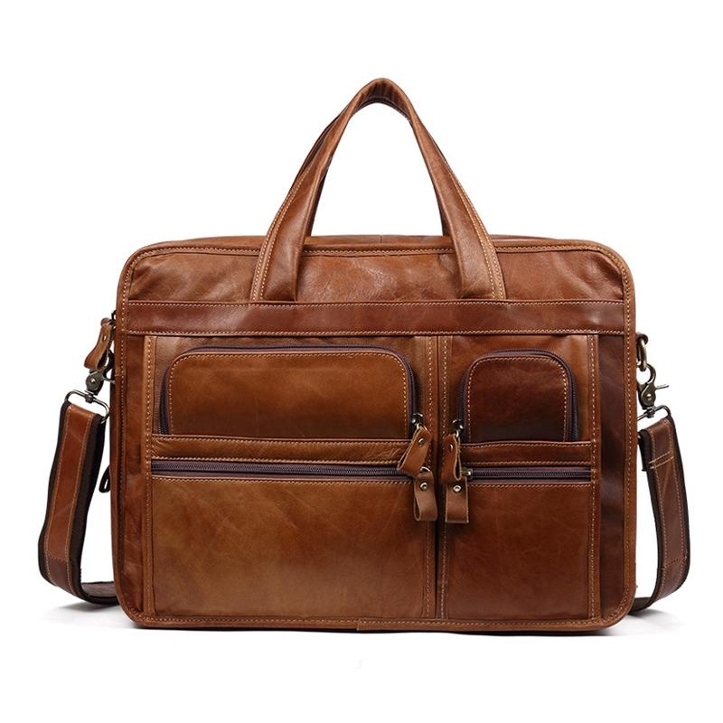 Men 15.6 Inch Business Handbag Casual Singer Shoulder Messenger Bag - Brown