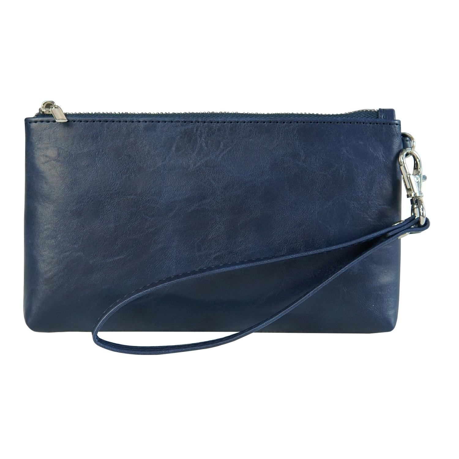 Retro Leather Clutch Bag with Zipper - 6 Inch - Dark Blue