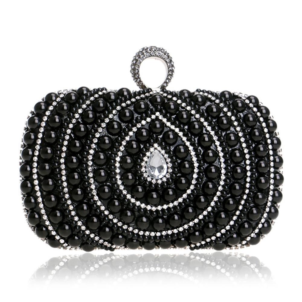 Stylish Pearl Handbag for Fashion Banquets and Parties - Black