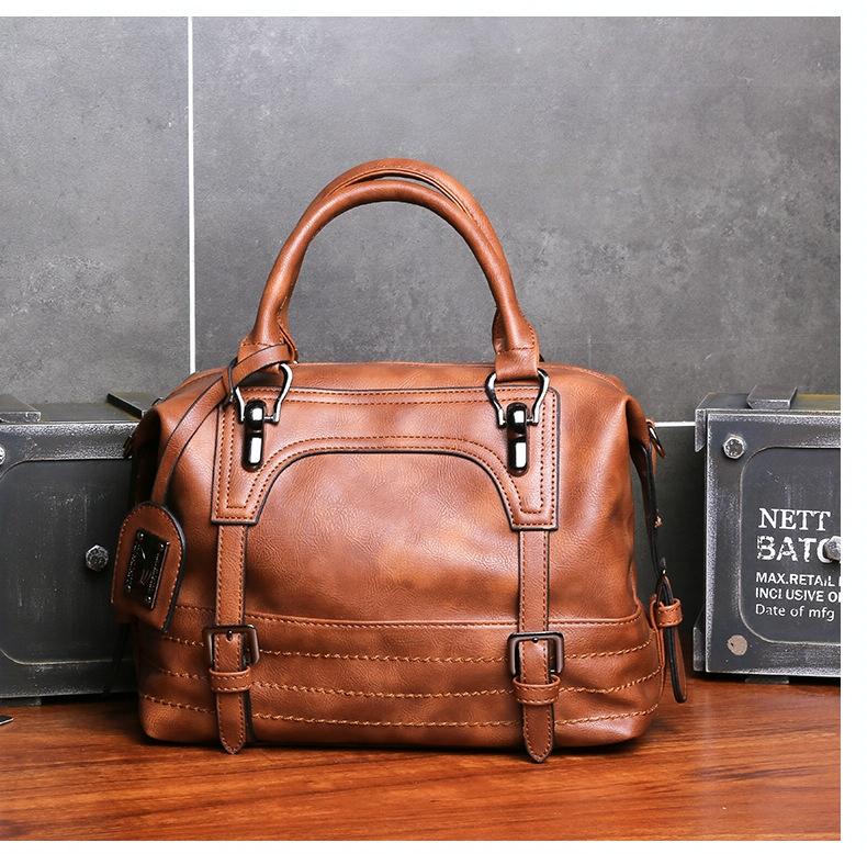 Soft Faced Casual Handbag - Large Diagonal Shoulder Bag - Brown