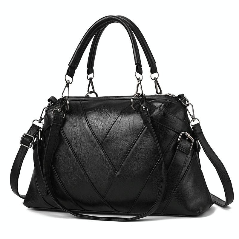 Soft Leather Geometric Handbag - Colourblock - Black
