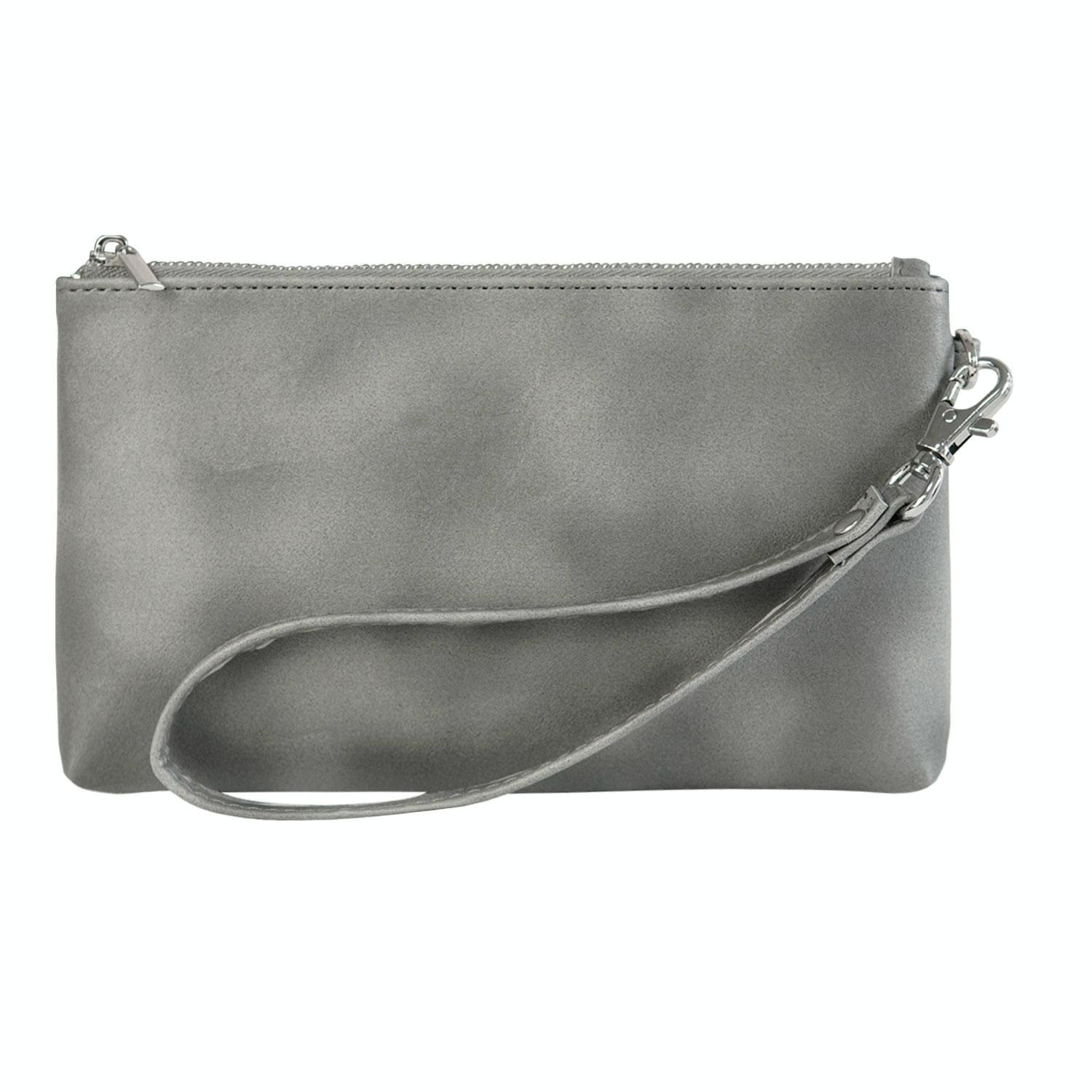 Retro Leather Clutch Bag with Zipper - 6 Inch - Grey