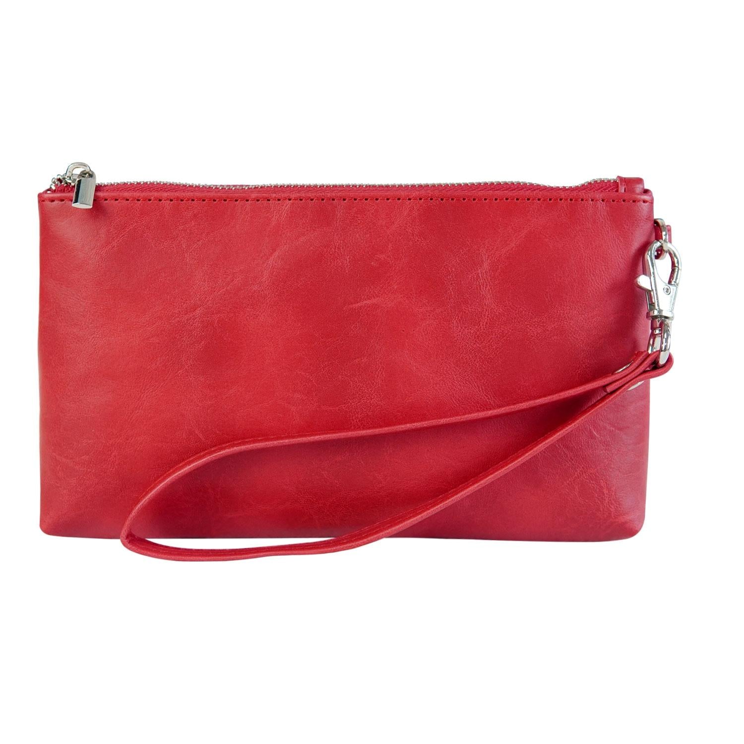 Retro Leather Clutch Bag with Zipper - 6 Inch - Grey
