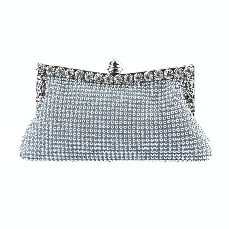 Rhinestone Evening Clutch for Ladies - Beaded Banquet Bag - Silver
