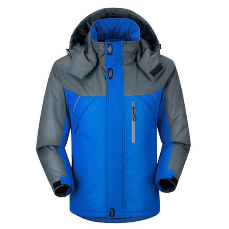 Men Winter Thick Fleece Waterproof Outwear Down Jackets Coats - Size Xxxl - Blue