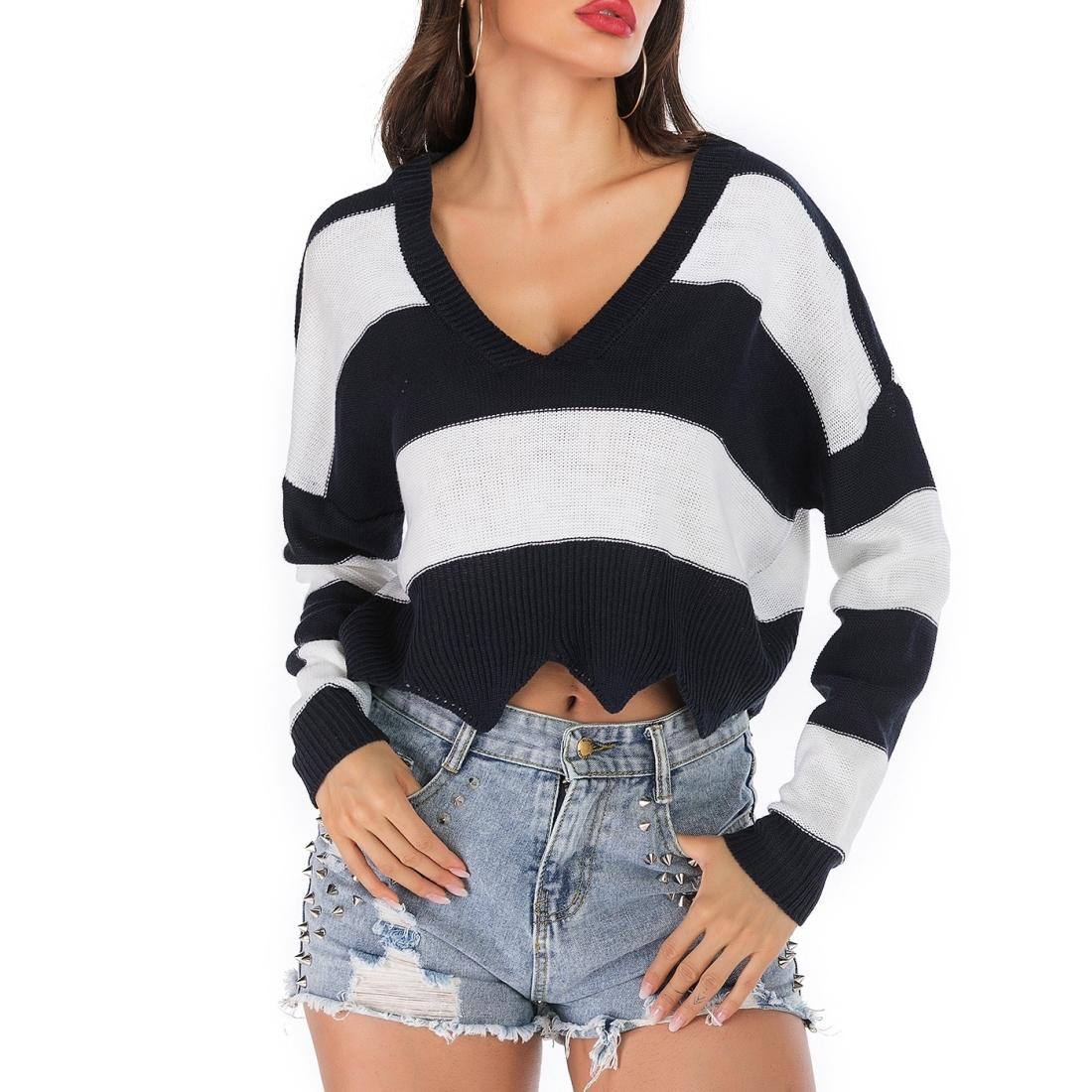 Striped Fashion Casual Pullover - Dark Blue L