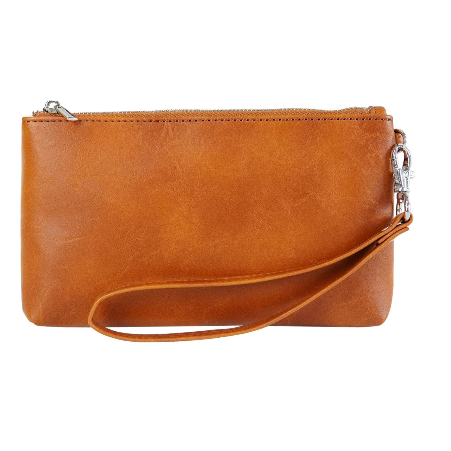 Retro Leather Clutch Bag with Zipper - 6 Inch - Brown