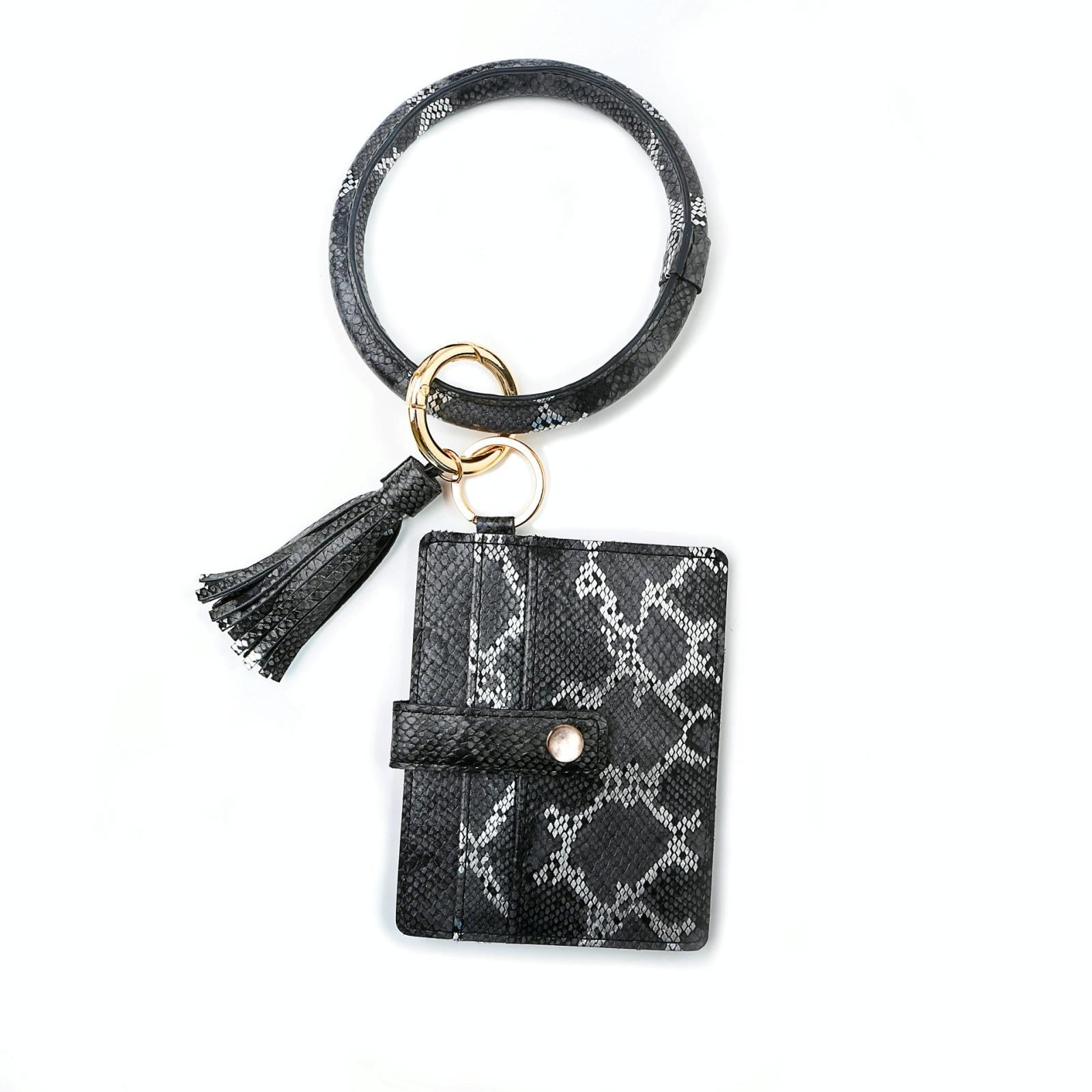 Pu Leather Wrist Ring Key Chain Coin Purse Black - Black Snake