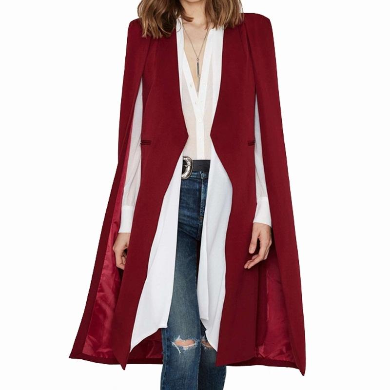 Women Casual Cape Unbuttoned Shawl Coat Red - M