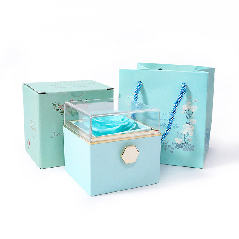 Vibe Geeks Eternal Rose Box Preserved Flower Surprise Proposal Jewelry Box - Light Blue