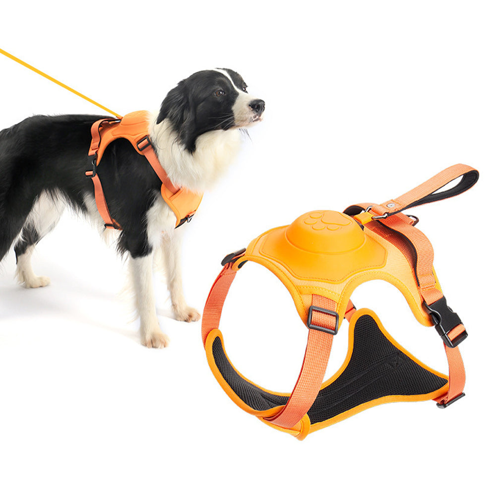 Vibe Geeks Ultimate 2-in-1 Reflective No-pull Dog Harness with Retractable Leash and Control Handle - Black - M