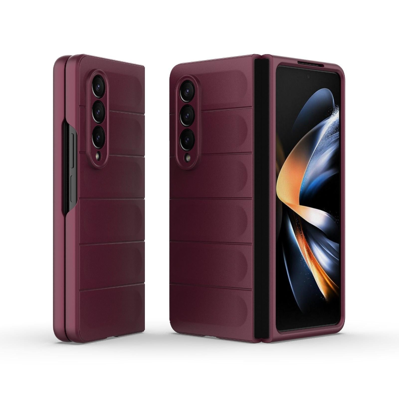 For Samsung Galaxy Z Fold4 5G Foldable Shockproof Phone Case with Magic Shield - Slim Design - Wine Red