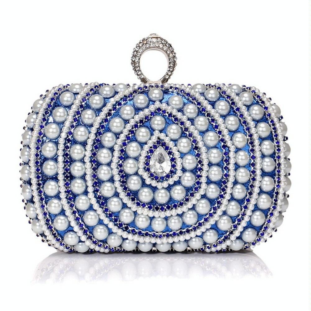 Stylish Pearl Handbag for Fashion Banquets and Parties - Blue