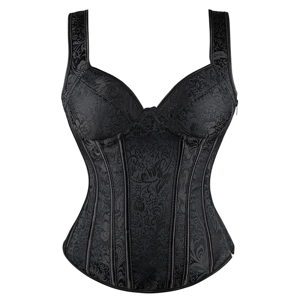 Adjustable Plus Size Steampunk Gothic Corset With G String S To 6Xl - Black - 5Xl