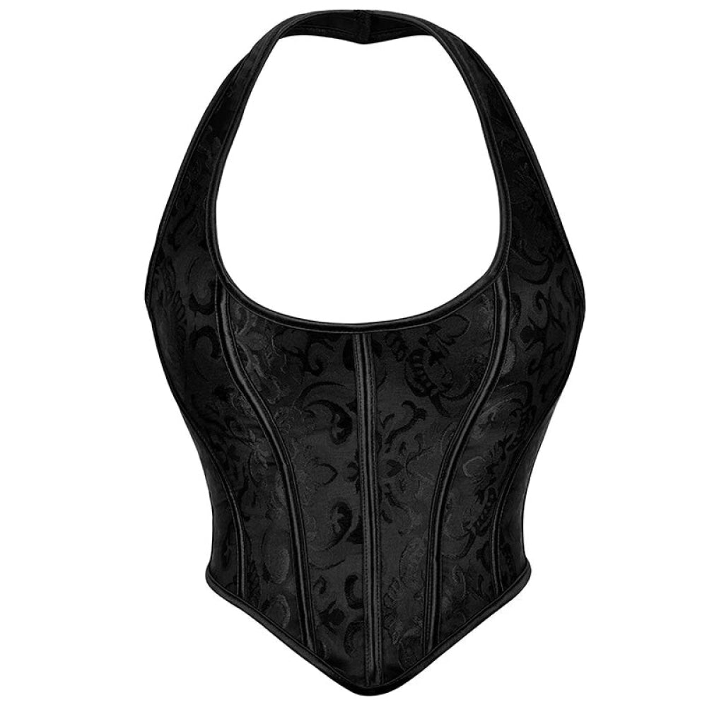Steampunk Chest Binder Bustier Halter Corset Top For Women Plus Size Retro Corselet - 767 Black - M