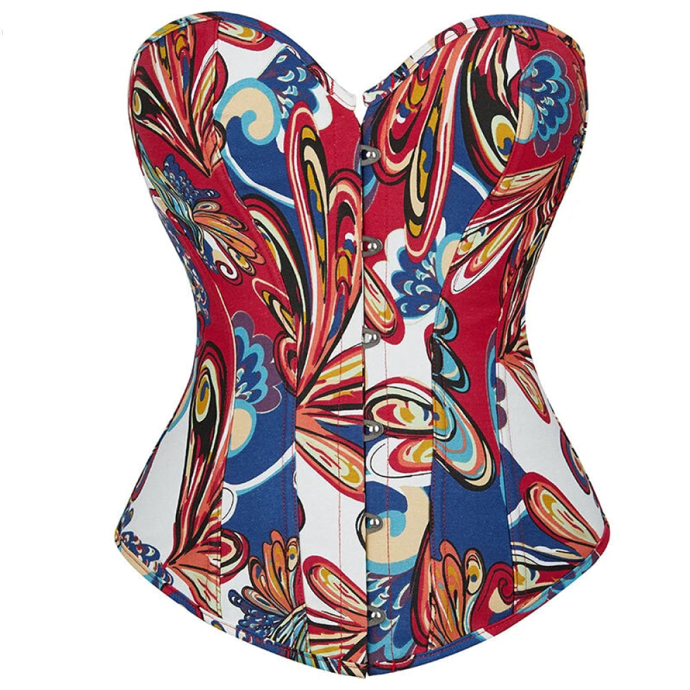 Vintage Lace-Up Denim Corset With Thong Plus Size S-Xxl - Blue - L