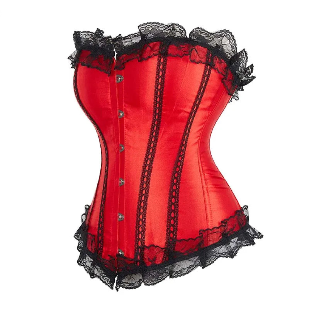 Silk Corselet With Floral Lace Trim Front 6 Busk Closure Plus Size Xs-6Xl Red - 4Xl