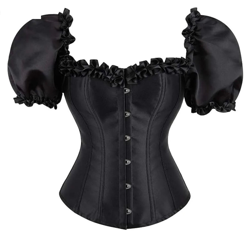 Black Lace-Up Ruffled Corset Bustier Plus Size S-6Xl - Xl