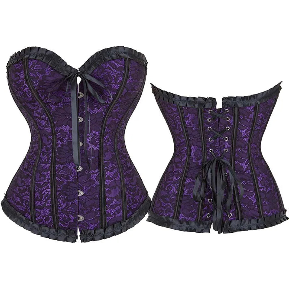 Vintage Floral Lace Up Overbust Corset For Mature Women Sizes Xs-6Xl - Purple - S