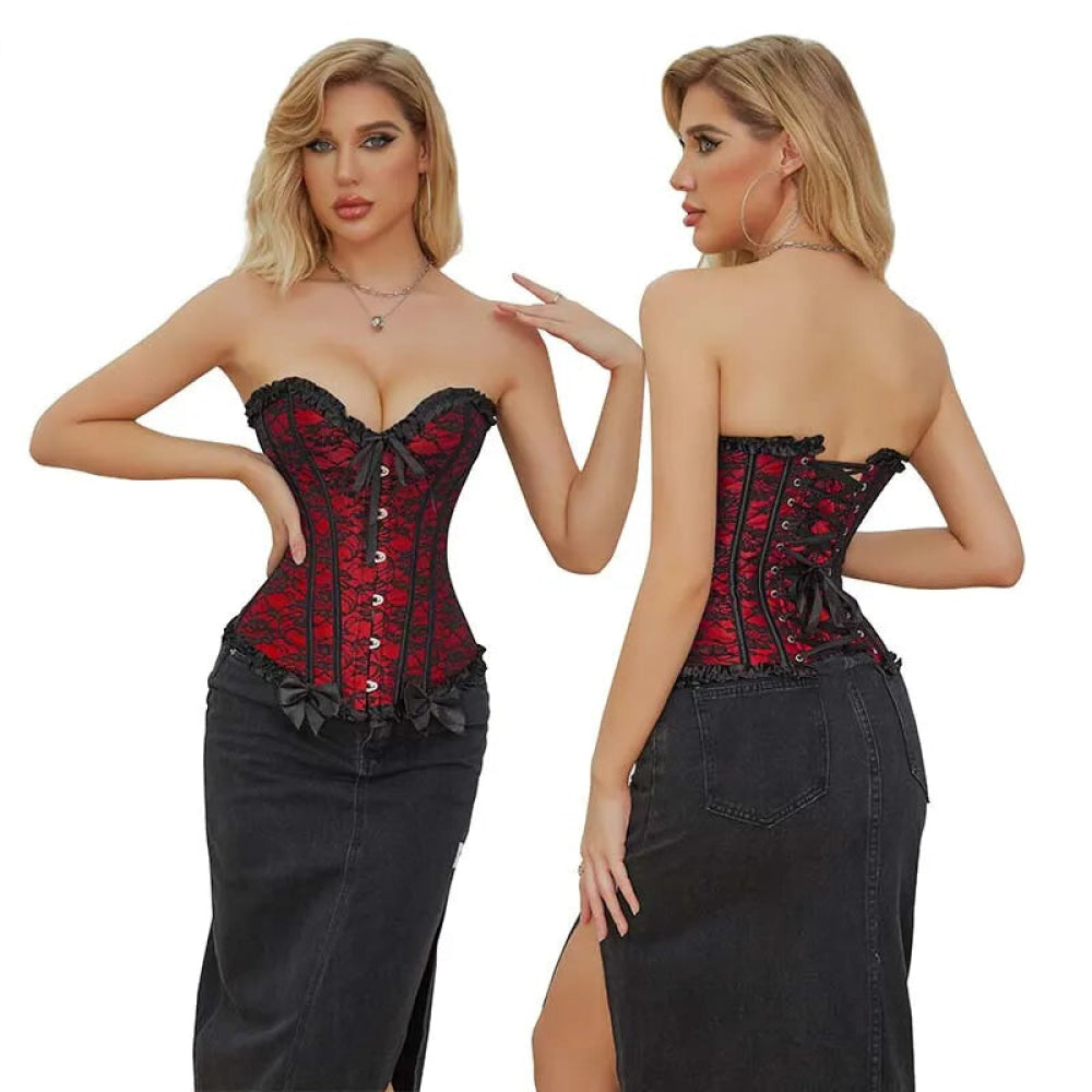 Plus Size Fishbone Corset Lace Up Boned Pleated Vintage Shapewear For Women - L