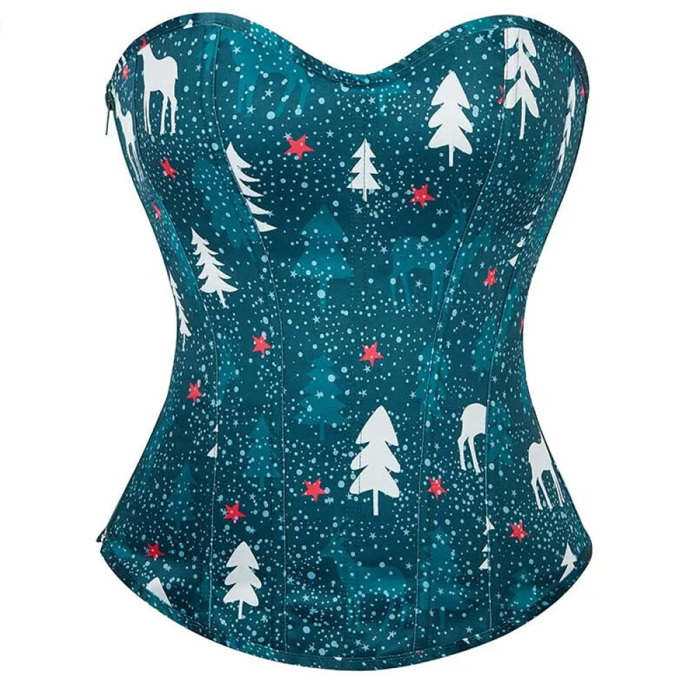 Christmas Lace Bustier Corset Top For Plus Size Women Push Up Vintage Gothic Style With Zipper Closure - S
