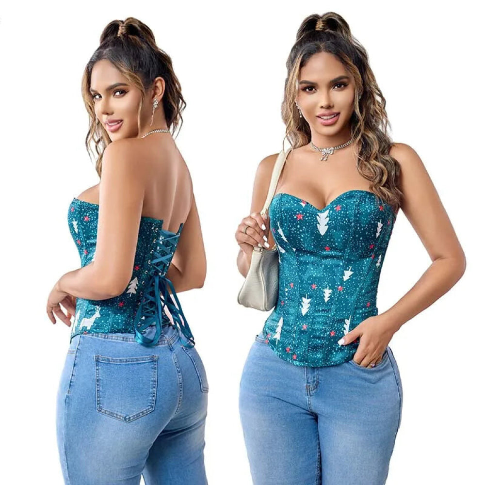 Christmas Lace Bustier Corset Top For Plus Size Women Push Up Vintage Gothic Style With Zipper Closure - S