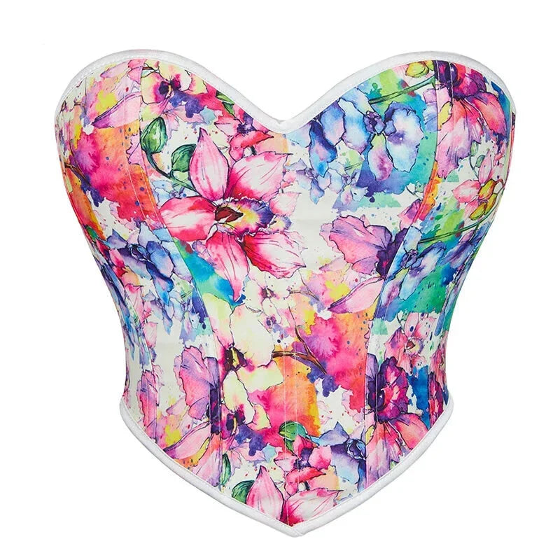 Floral Print Plus Size Bustier Top Zip Up Cropped Corset For Women S-Xxl - M