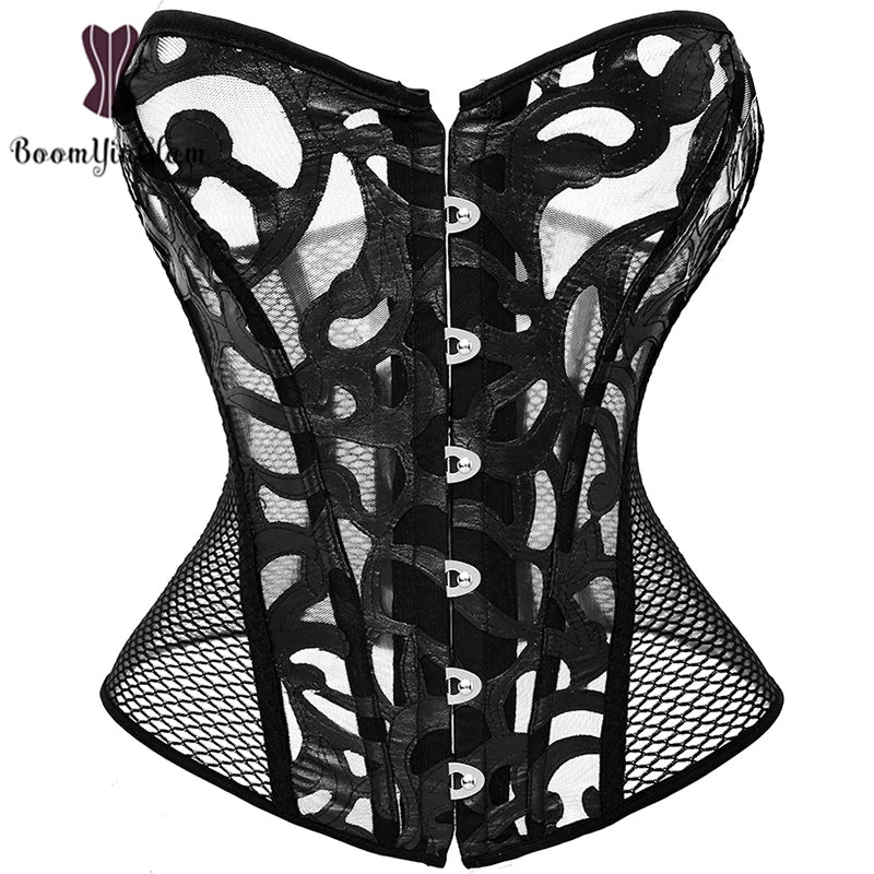 Mesh Net Corset Black White See Through Bustier For Alluring Slimming And Breathability - White - 5Xl
