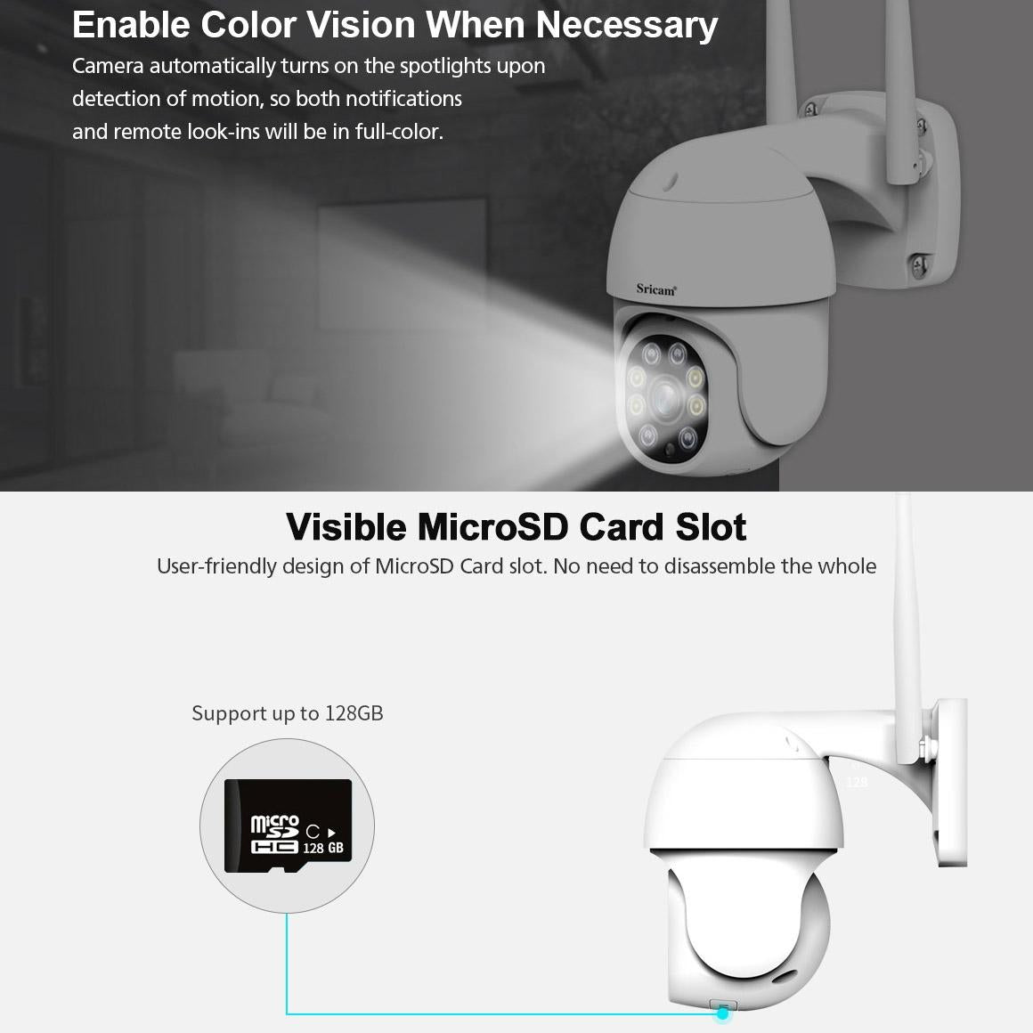 Outdoor Ptz Camera With 1080P Hd Two-Way Audio Motion & Humanoid Detection Colour Night Vision Tf Card Support