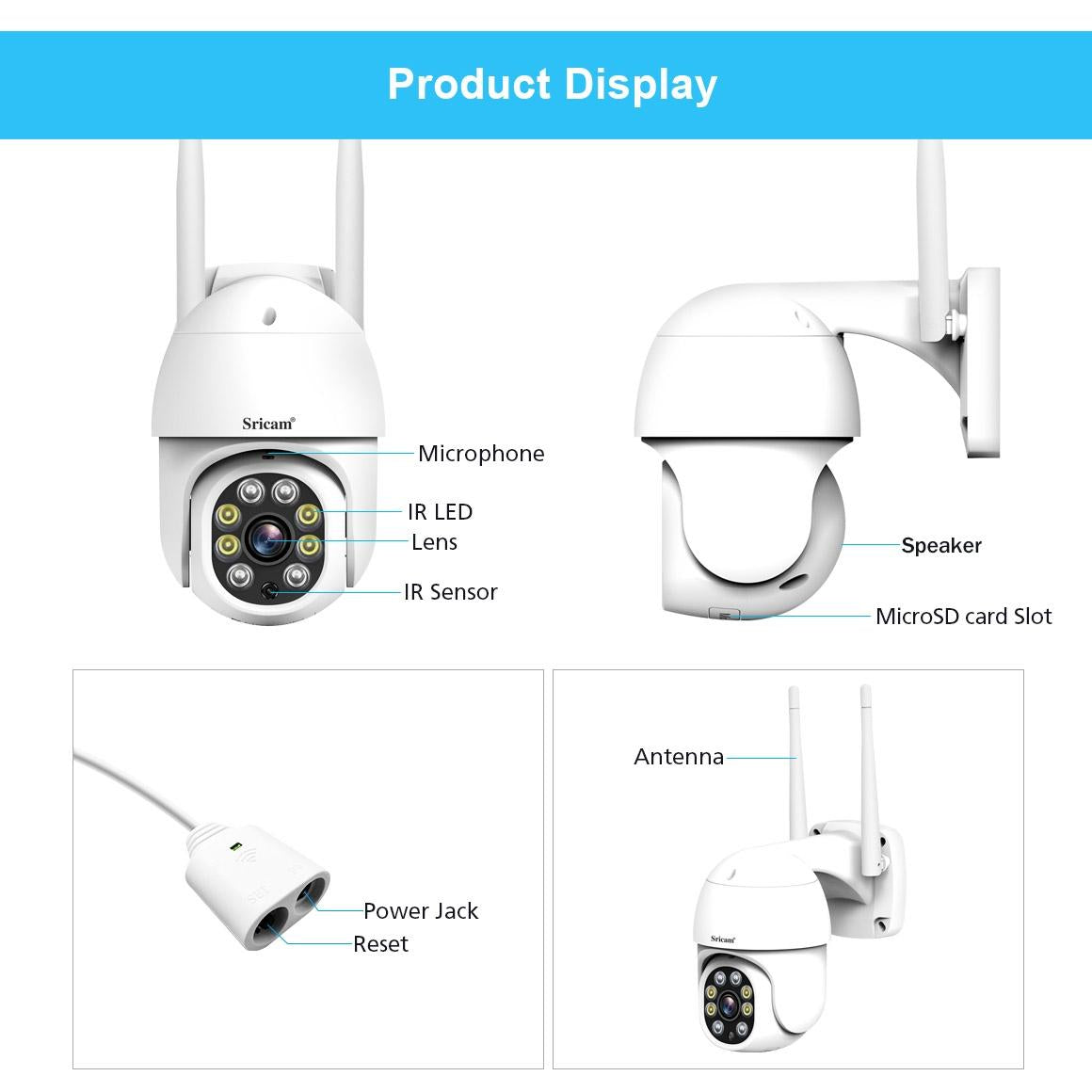 Outdoor Ptz Camera With 1080P Hd Two-Way Audio Motion & Humanoid Detection Colour Night Vision Tf Card Support