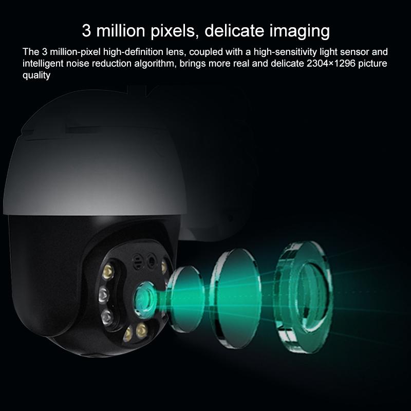 Waterproof 360 Degree Ptz Wifi Camera With 1080P Resolution 3.0Mp Lens Two-Way Voice Motion Detection And 128Gb Tf Card