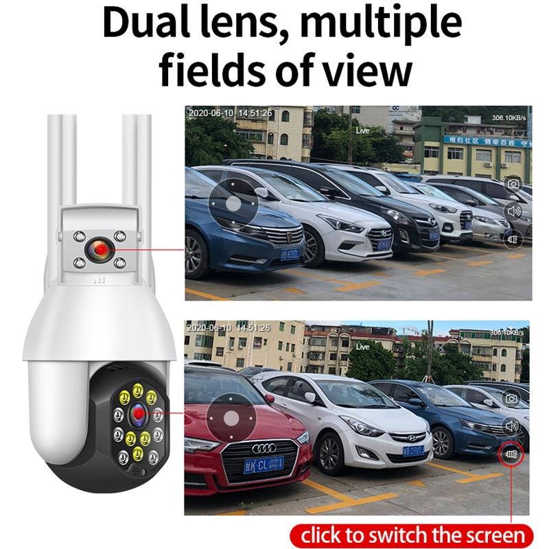 Waterproof Panoramic Ptz Wifi Camera With Dual Lens 1080P Resolution Two-Way Voice Intercom Smart Alarm And Video Playback. Supports Day / Night Full Colour And 128Gb Tf Card.