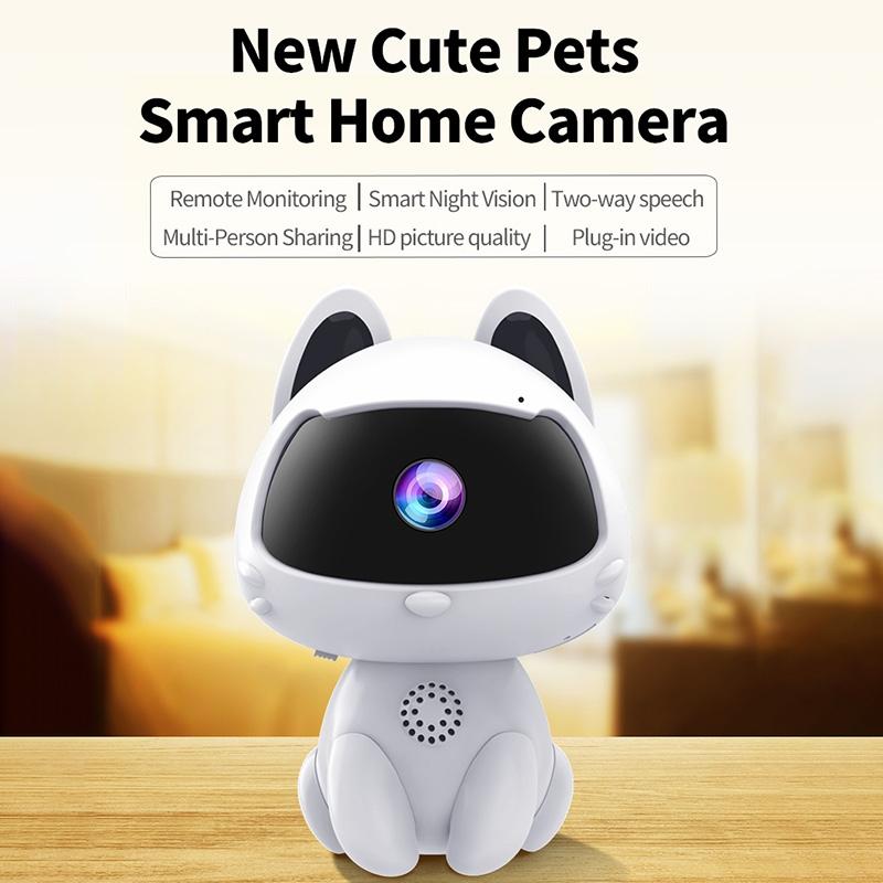 Smart Home Camera With Night Vision & Two-Way Voice & Motion Detection - Cute Pets White